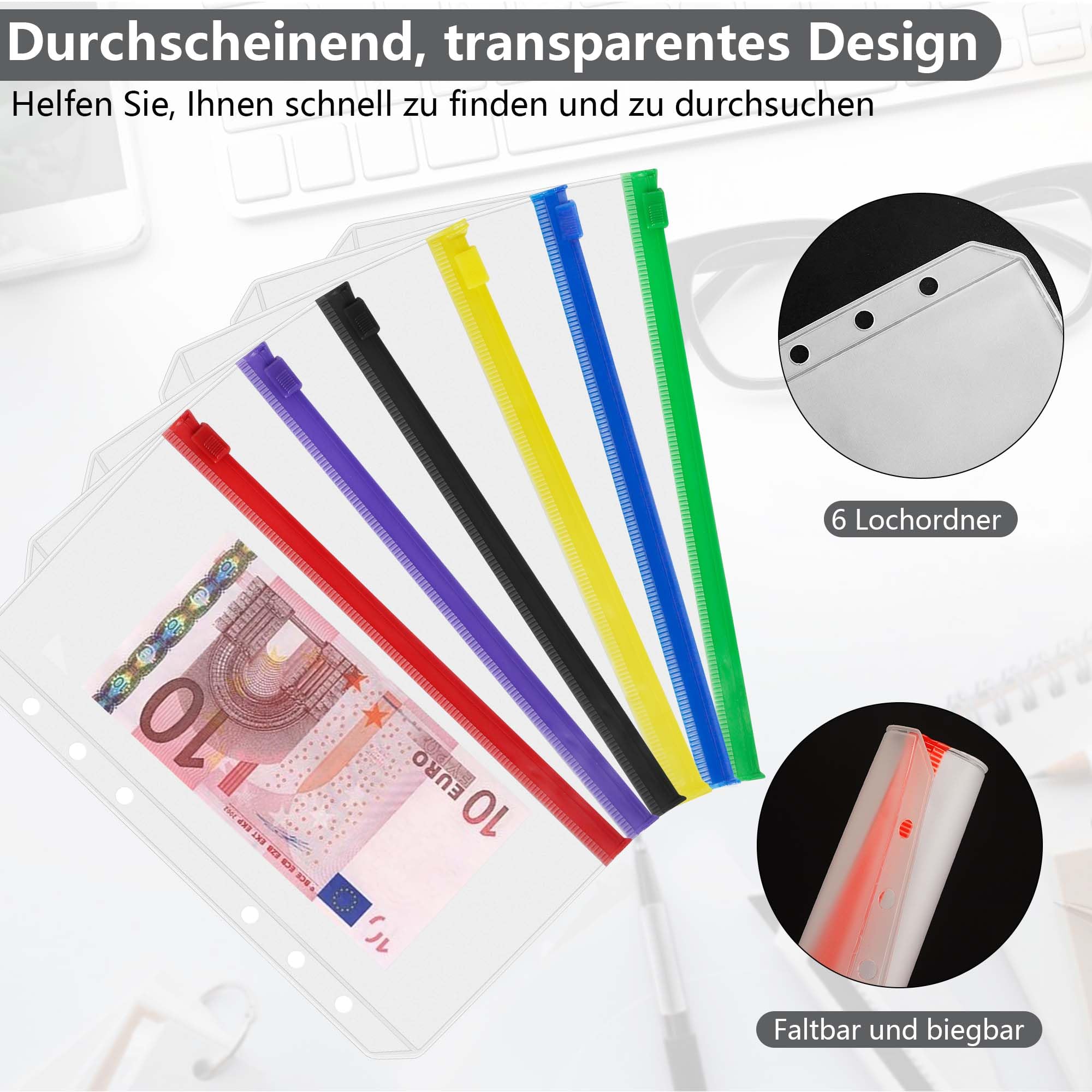 Épargne Défis Budget，Classeur Budget，Trieur Budget 1 Pièces Budget Binder A6 et 12 Pièces Multicolore 6 Trous Pochette，Budget Planner Francais pour Documents Cartes Photos Pochette Budget - 3