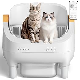 Thereye Self Cleaning Cat Litter Box, Open-Top Automatic Litter Box with APP Control, Safety Sensor and 10L Large Waste Bin, Smart Kitty Litter Boxes with Trash Bags and Mat for Multiple Cats