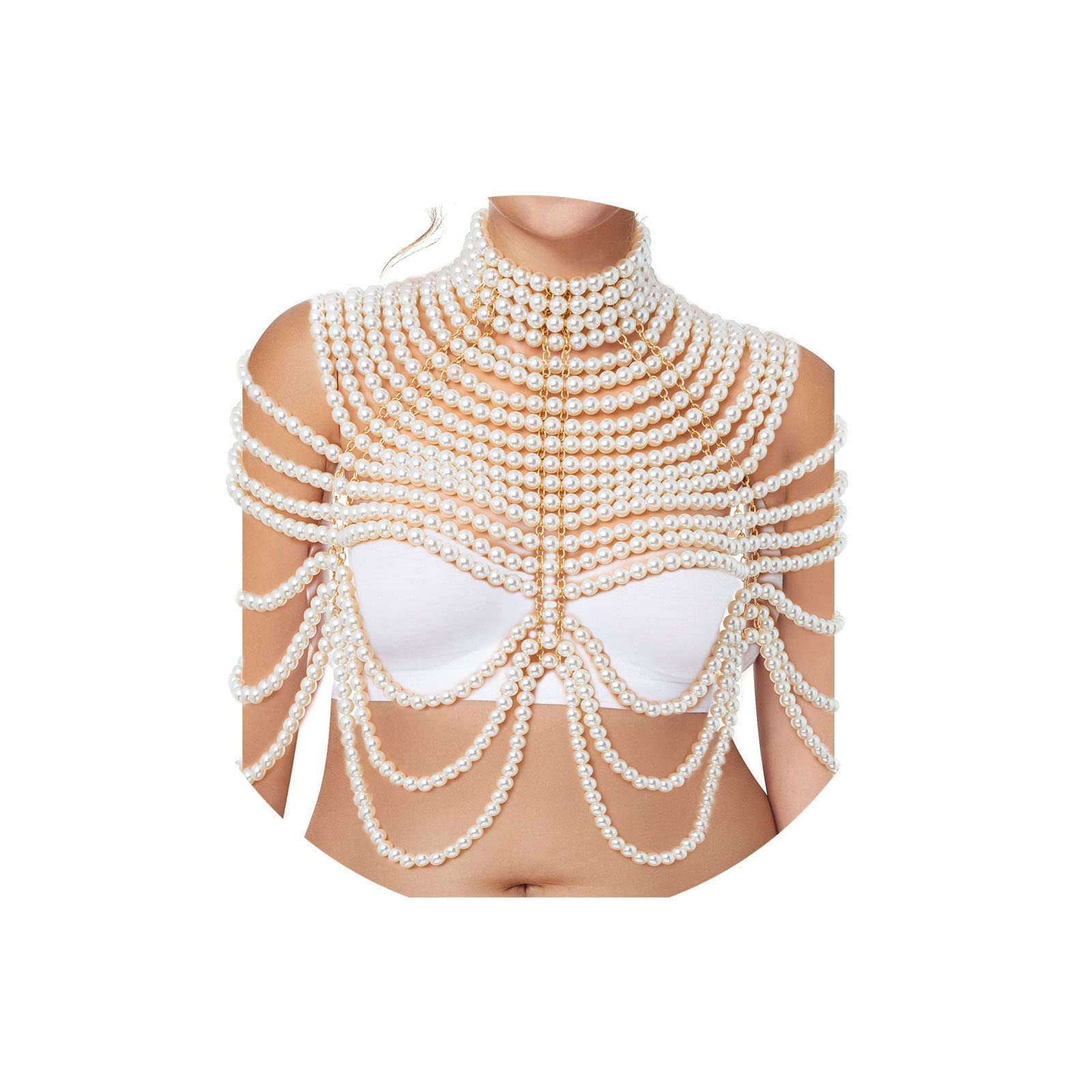 MAKINGTECMAKINGTEC Pearl Body Chain Shoulder Necklace Fashion Pearl Bra Chain Body Jewelry for Women Party Wedding