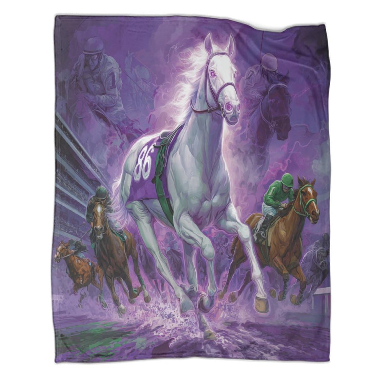 Couverture en flanelle courses hippiques 3D pour lit ado et adulte de 150x200cm