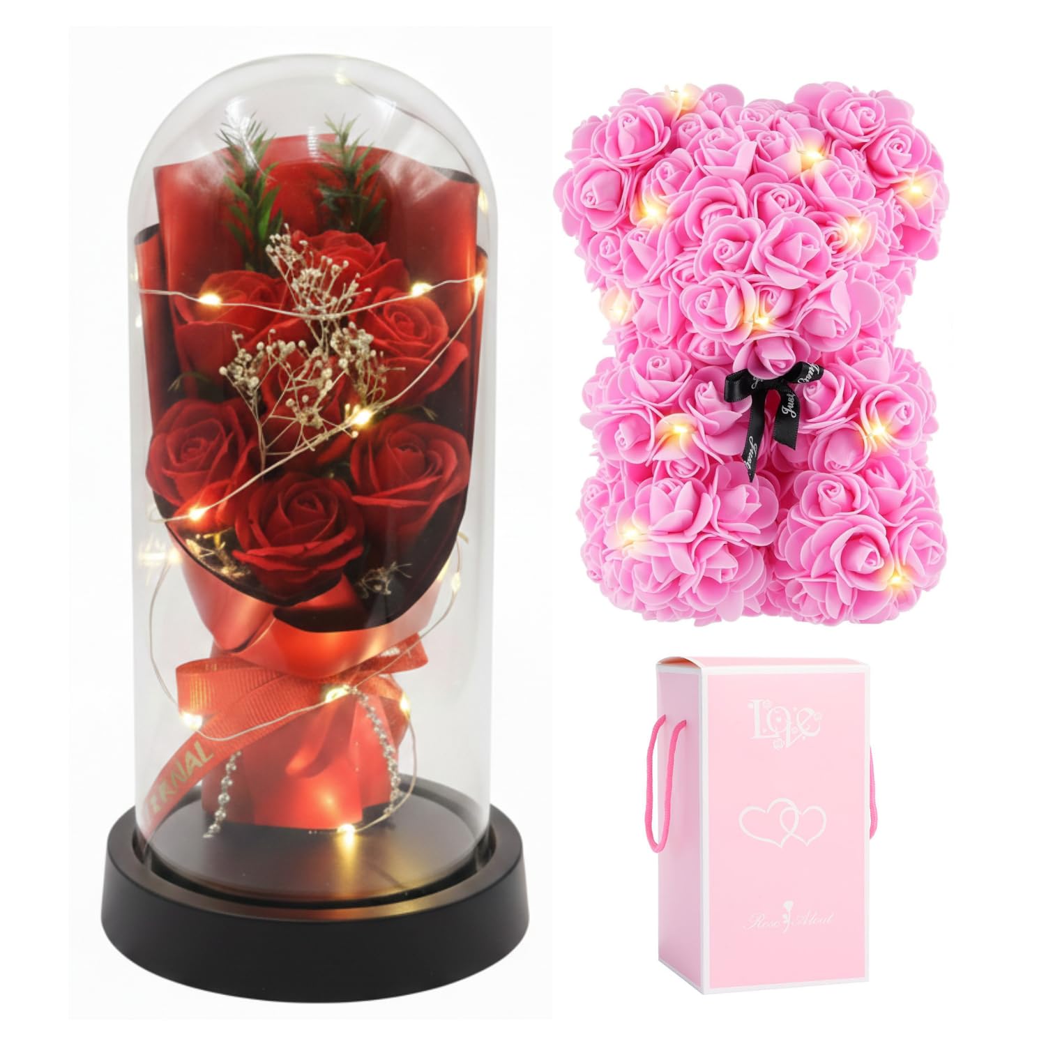 Romantic Teddy Bear Gift with Rose & Necklace - I Love You -16