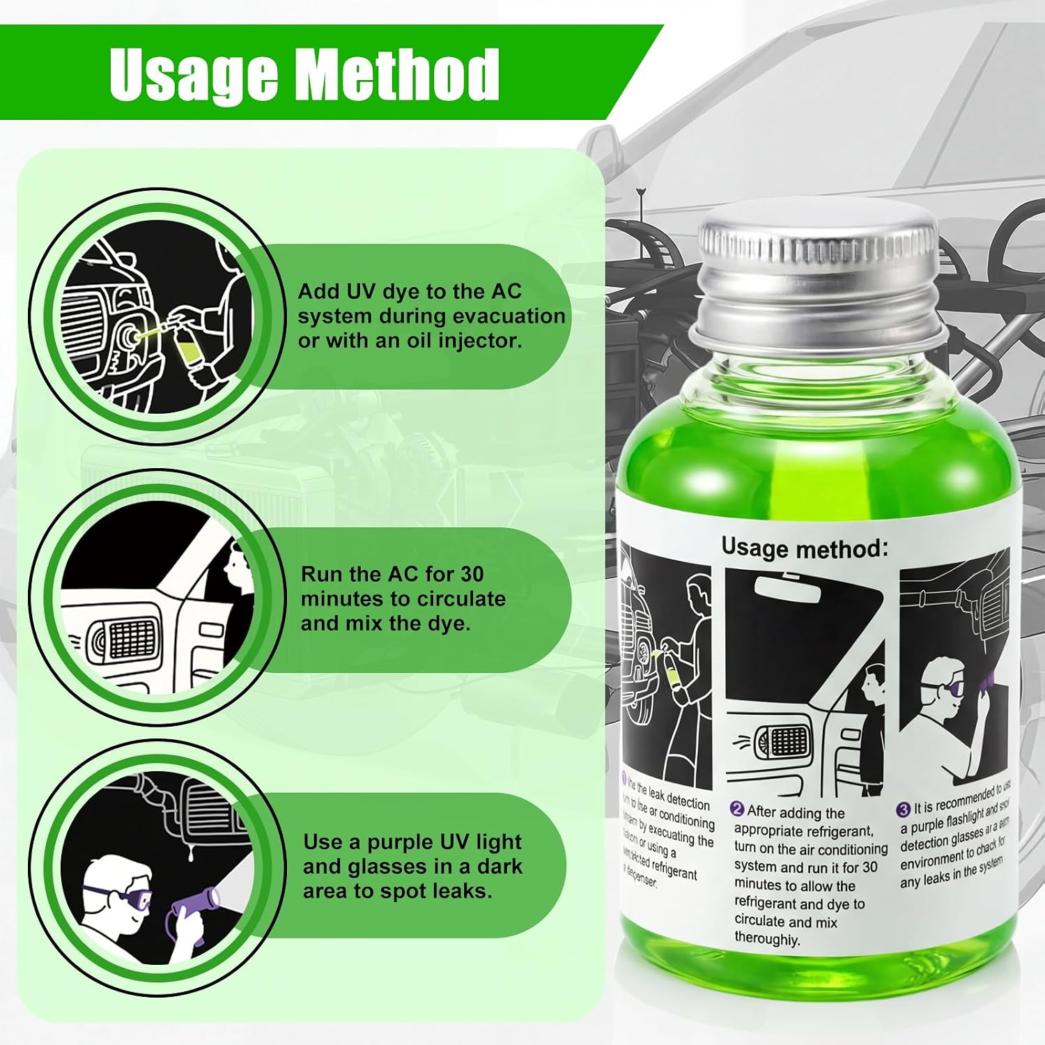 1 Pcs UV AC Leak Detector Dye, 70 ml PAG Oil-Based Formula