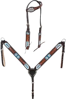 CHALLENGER Horse Western Floral Tooled One Ear Tack Bridle Headstall Breast Collar 78HR03A
