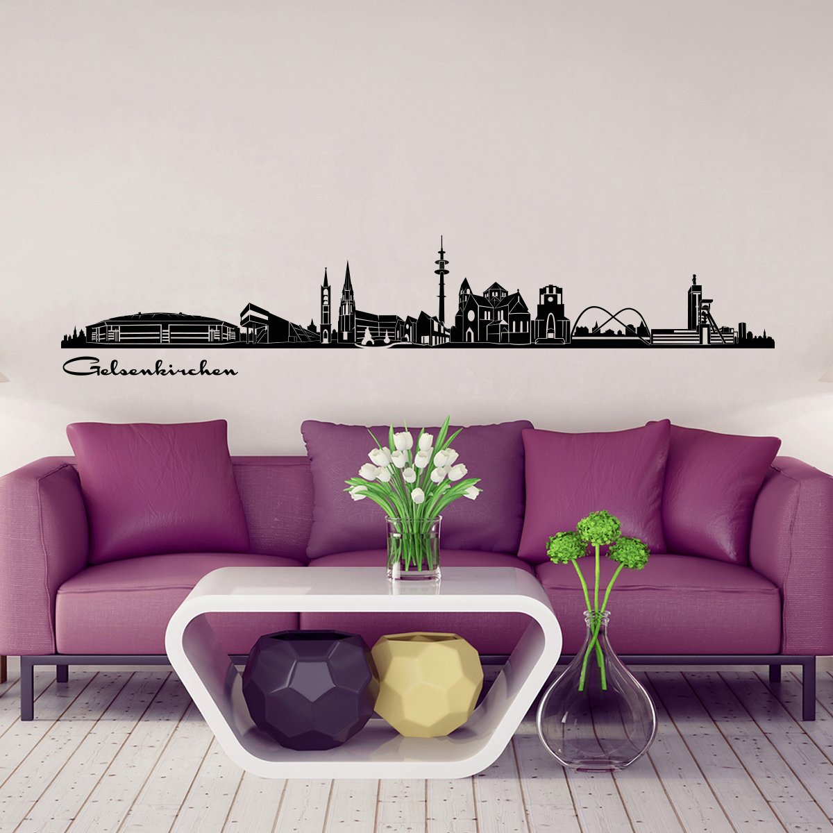 Wandkings Skyline - Deine Stadt wählbar - Gelsenkirchen - 125 x 20 cm - Wandaufkleber Wandsticker Wandtattoo