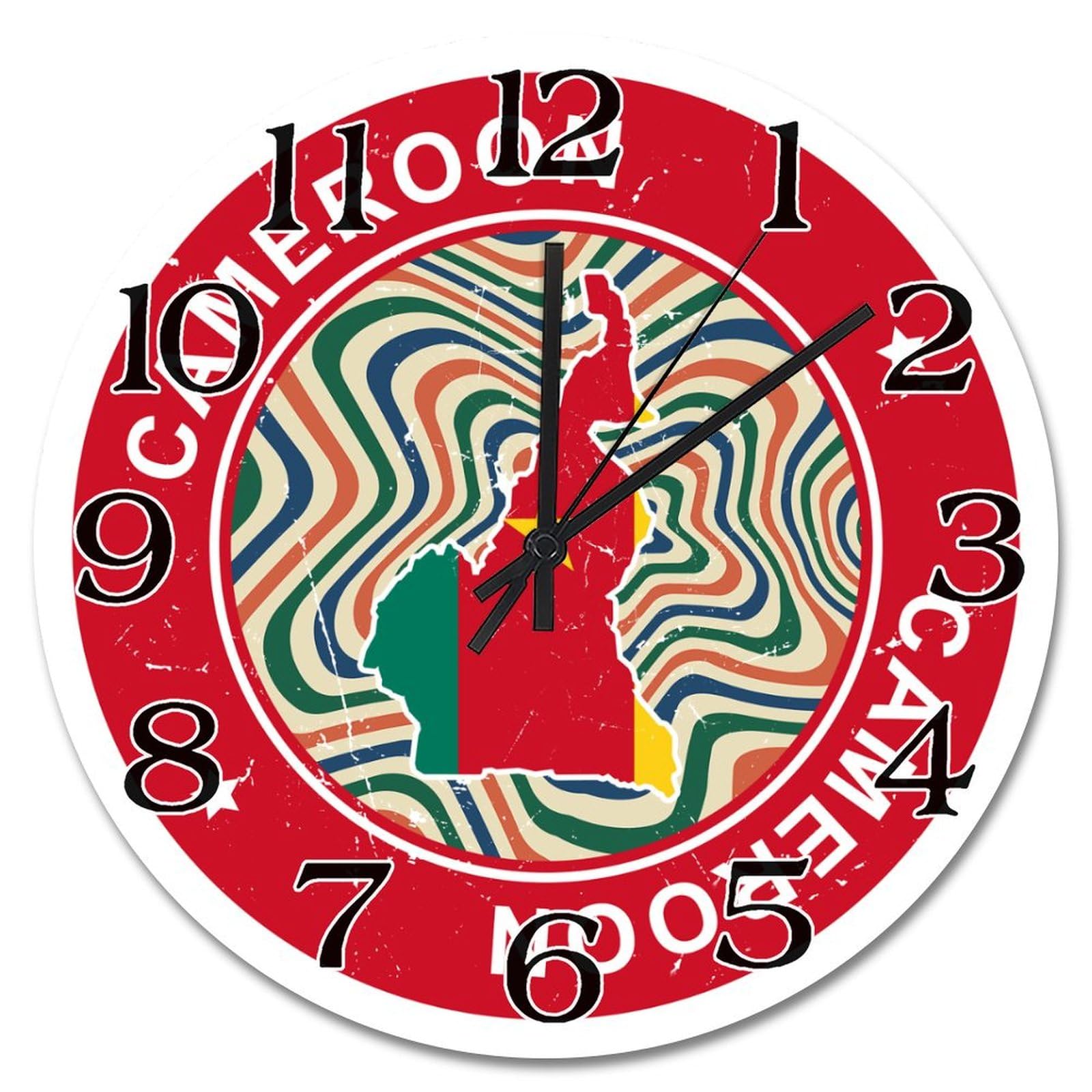 Horloge murale Cameroun en bois sans bruit pendule rustique 38cm