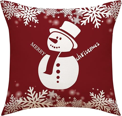 Miniatura 3 de Juego de 4 fundas de almohada navideñas de invierno, decoración navideña de muñeco de nieve, 18 x 18 pulgadas, para sofá, decoración del hogar, gran