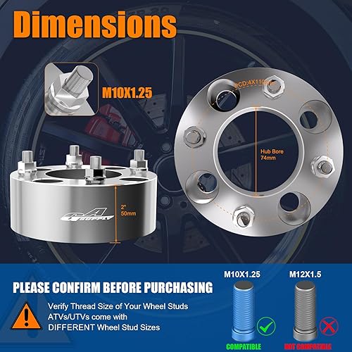Miniatura 2 de GAsupply Espaciadores de rueda 4x110 de 2 pulgadas, adaptadores de espaciadores de rueda ATV de 2.913 in con pernos de 10 × 1.25, compatible