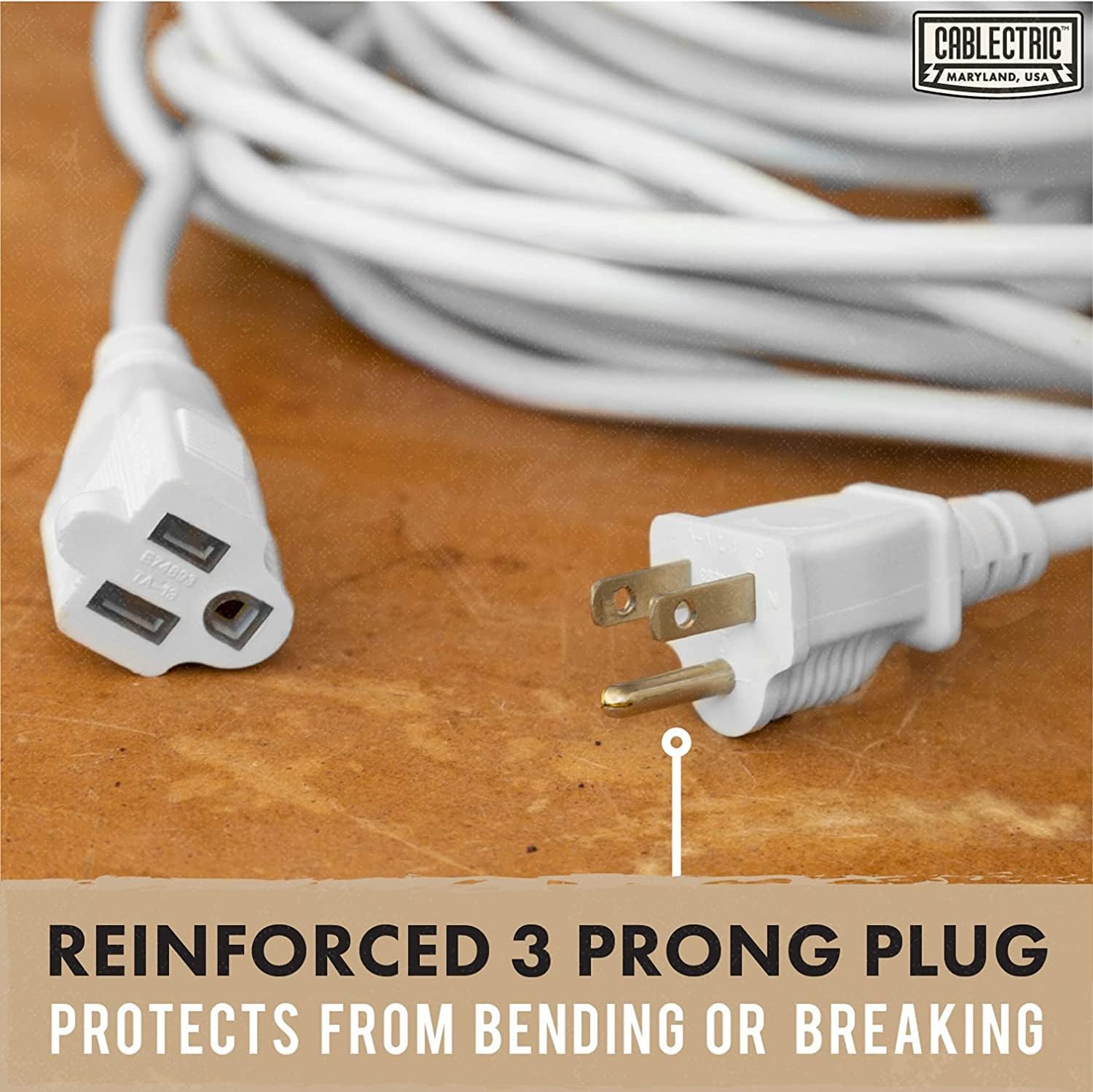 50 Foot Outdoor Extension Cord - 16/3 SJTW White 16 Gauge Electrical Cable with 3 Prong Grounded Plug