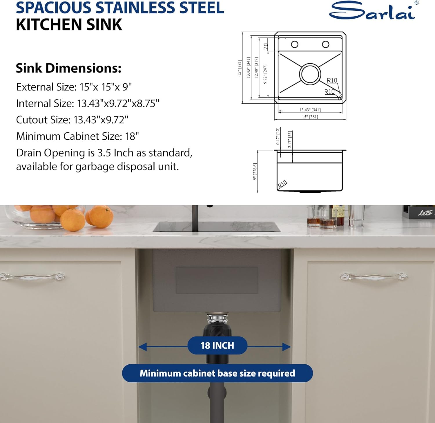 Sarlai Black Undermount Bar Sink With Foldable Faucet - 15x15 Inch Outdoor Black Kitchen Sink RV Workstation 16 Gauge Stainless Steel Single Bowl Handmade Outdoor BBQ Sinks with Lid