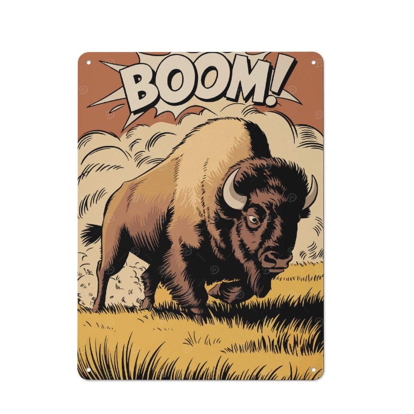 Junmoney Charging Bison Fury Tin Wall Plaque 40X30cm With For Garage Wall, For Collectors Of Retro Metal Wall Decor