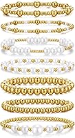 KISSWIFE Gold Beaded Pearl Stretch Bracelet Set for Women - 7-Piece Stackable Elastic Jewelry, Adjustable Comfort Fit Gift