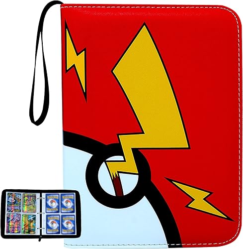 Pempar Carpeta para tarjetas, 4 bolsillos, 400 bolsillos, para juegos de cartas, con cremallera, colección con fundas (rayo)