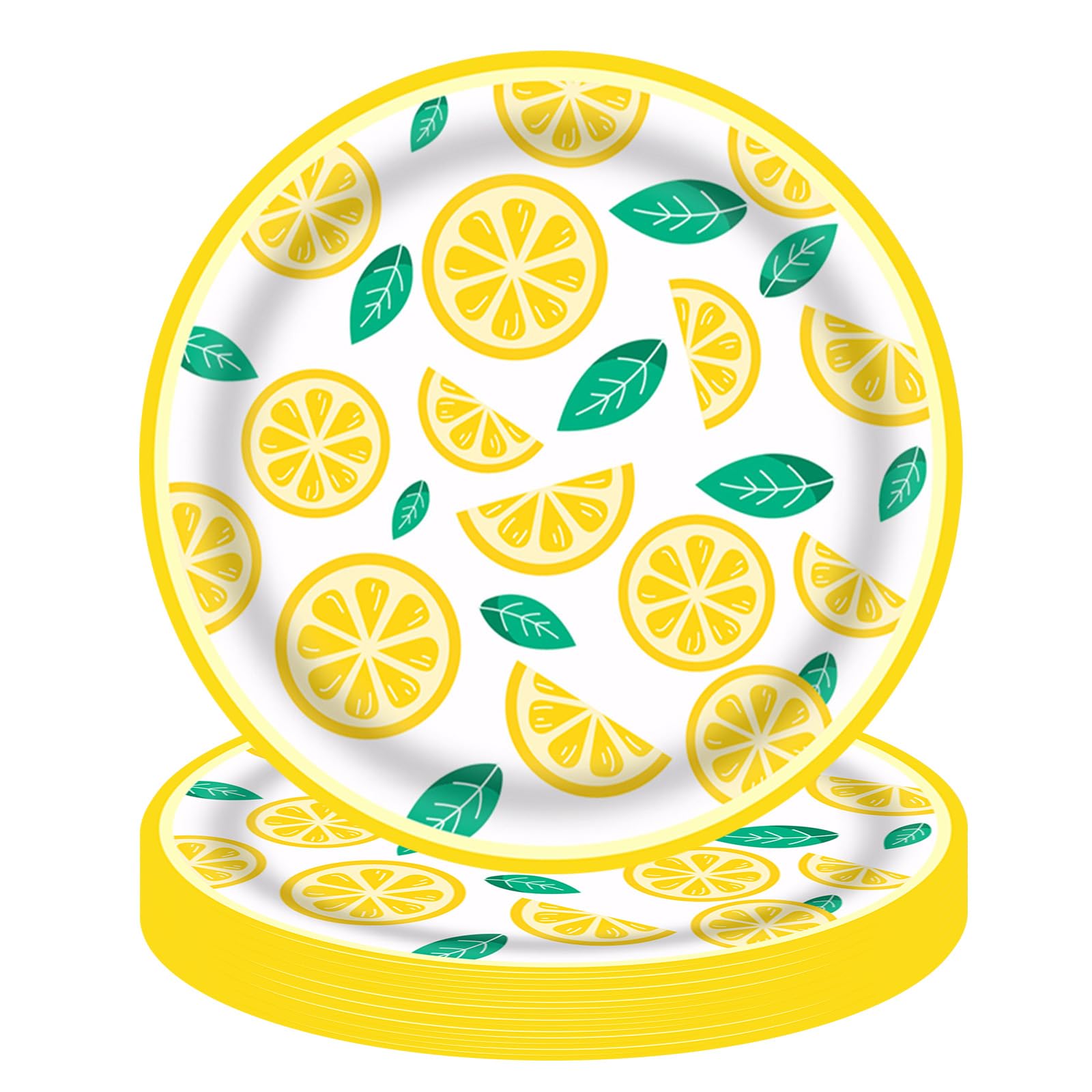 Falafoty 7 Inches Gold Lemon Paper Plate, 16 Pieces Dessert Fruit Plates, Party Tableware for Summer, Picnic, Lunch and Dinner