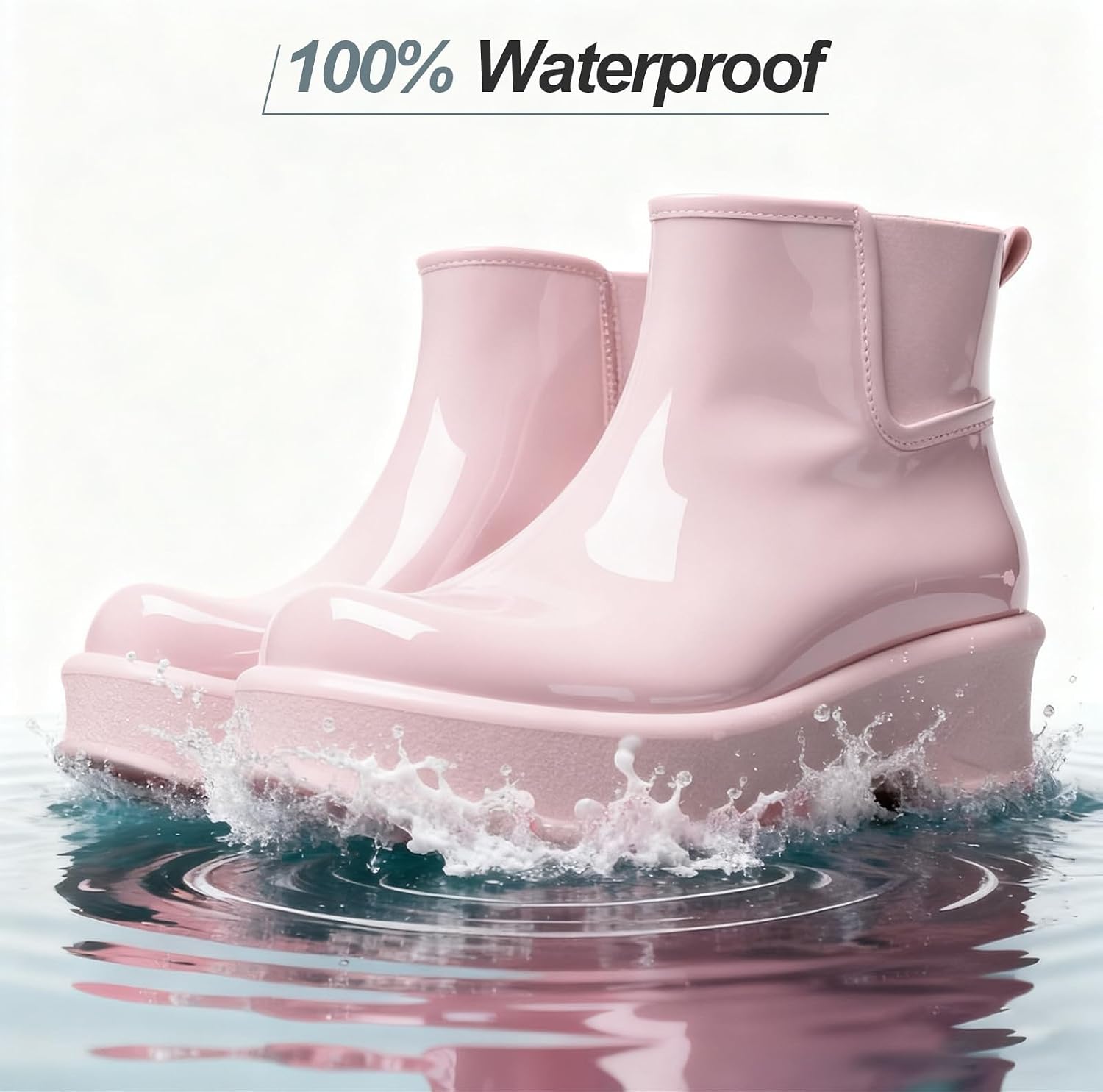 Waterproof Chelsea Ankle Boots For Women Platform Comfortable Slip On Thick Lug Sole Pull On Non Slip Outdoor Work Short Rain Boots