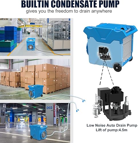 Miniatura 8 de Mounto 150pints Commercial LGR Dehumidifier w/Handle and Wheels - Panasonic Compressor, ETL Certified, Compact & Stackable, Built-in Pump, LED