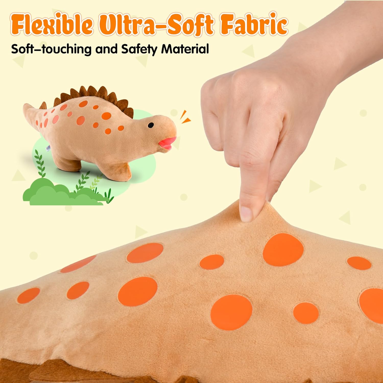 BB FUN HOUSE Dinosaur Pillow Plush, Stuffed Animal Birthday Gift Dino Decorative Throw Pillow for Kids Teens Adult Room Decor Soft Plushie Toy, Coffee