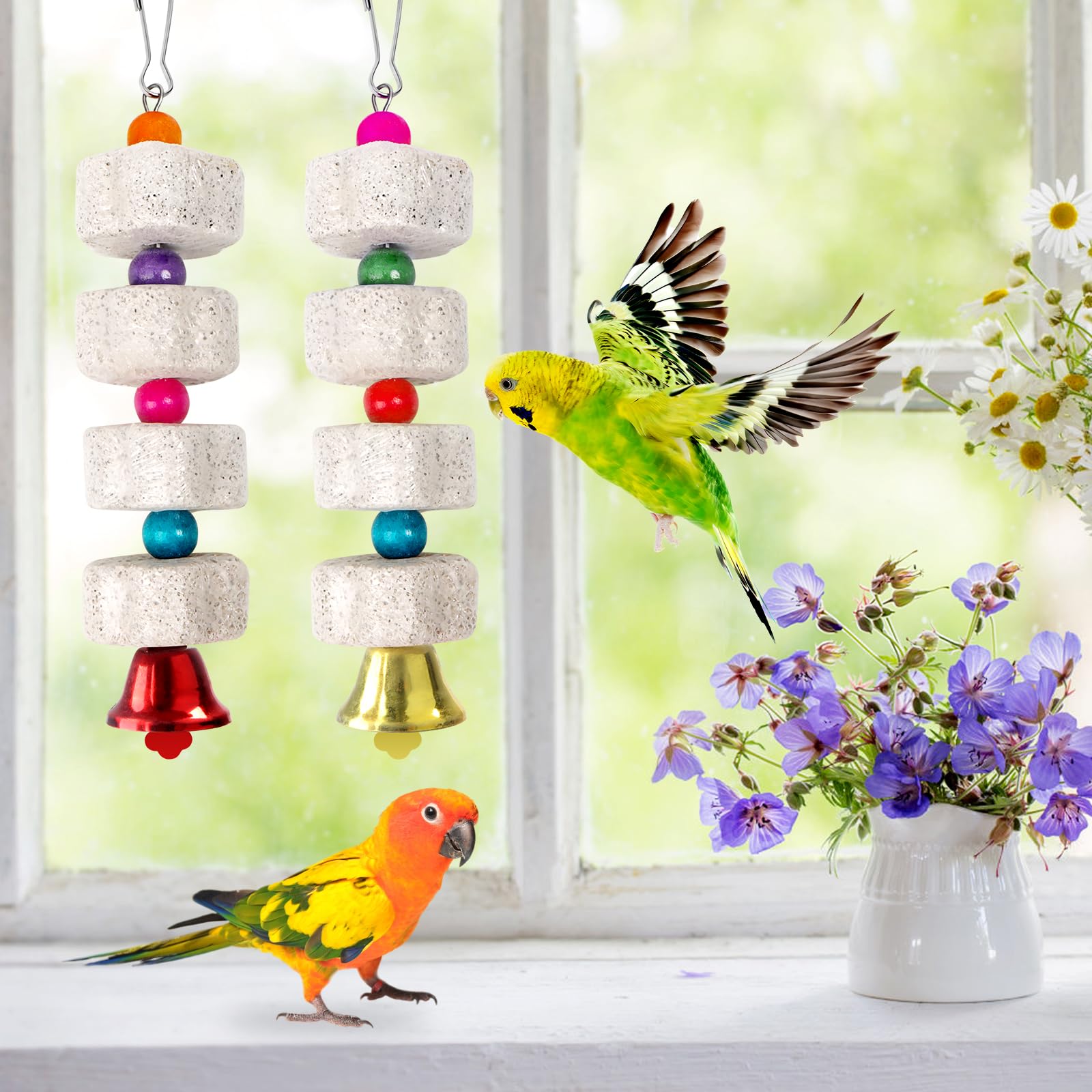 2 Pezzi Giocattolo Da Masticare per Uccelli, Giochi per Pappagalli, Giochi Pappagalli Giocattolo Molare in Pietra Minerale, Accessori per Gabbie, Giocattoli per Cacatua, Pappagallini