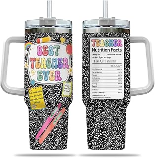 Teacher Composition Notebook Tumbler 40 oz Stainless Steel with Handle Lid and Straw, Coffee Teachers Appreciation Gift for Men Women on Back to School, Graduation Birthday