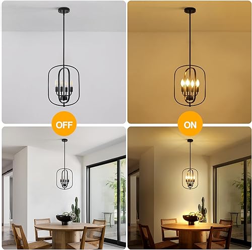 Miniatura 5 de Candelabros negros para comedor, lámpara de entrada de granja de 4 luces, lámpara simple para lavandería, lámpara colgante de metal para cocina,