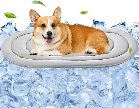 Papettly Pet Dog Cooling Mat 35x19 Reversible Cooling Pad for Dogs and Cats, Comfort Ice Silk Cotton Summer Dog Bed Outdoor Indoor Washable, Ideal for Kennel Sofa Floor Car Seats