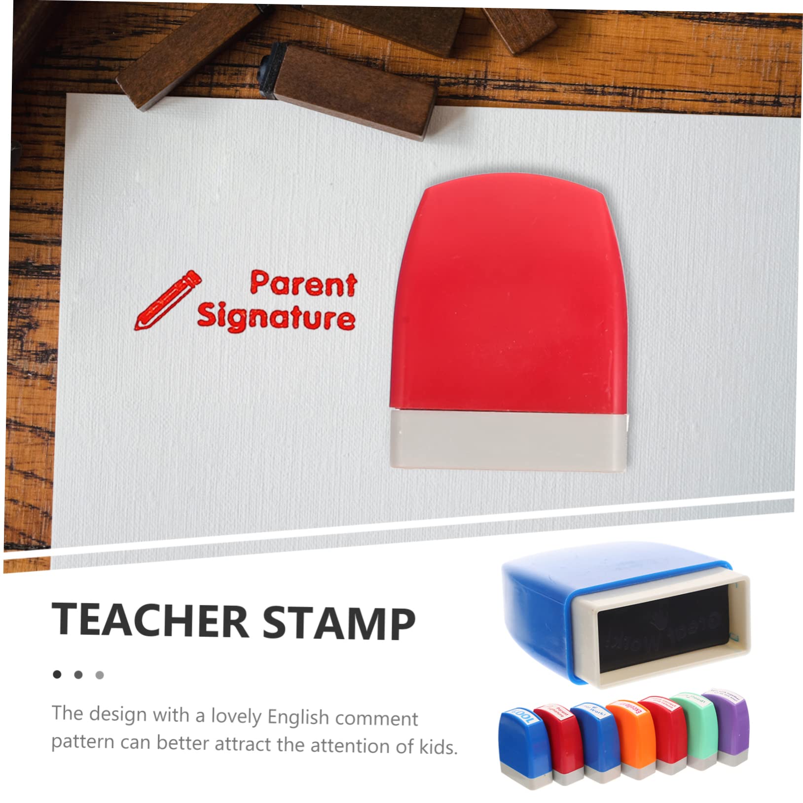 Set di 8 Pezzi di Timbri Piccoli Multi-function Stampers per Insegnanti Portatile in Abs, per Decorazioni Scuola e Commenti Motivazionali in Aula