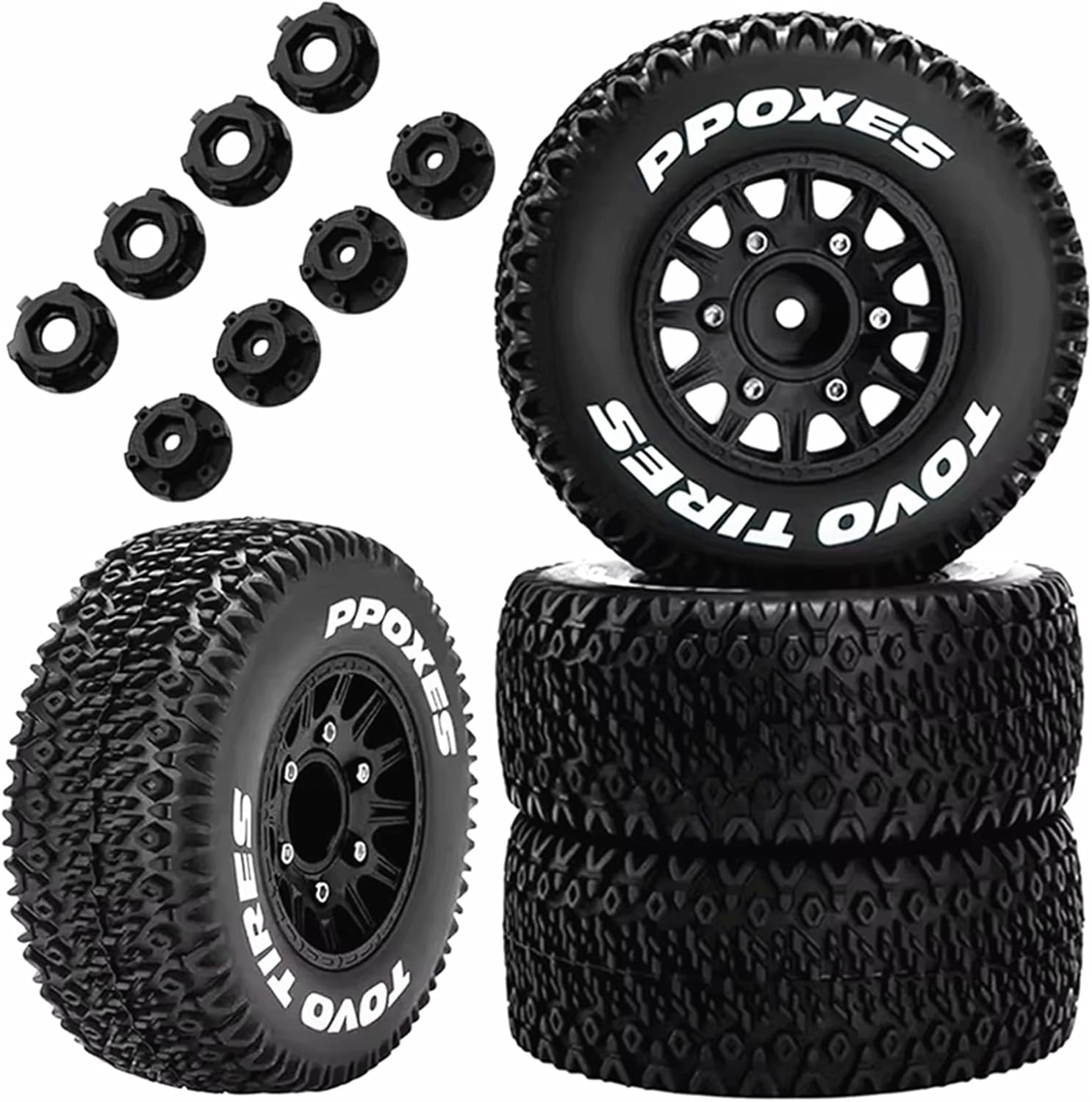 RC Short Course Truck Wheels and Tires with 12mm 14mm 17mm Hex Upgrade Parts for 1/10 Slash 2WD 4×4 Arrma Senton Axial Losi Redcat Rc4wd Hex RC Car.（Black）