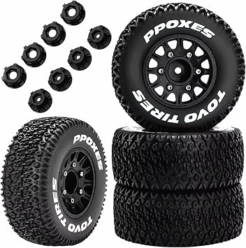 RC Short Course Truck Wheels and Tires with 12mm 14mm 17mm Hex Upgrade Parts for 1/10 Slash 2WD 44 Arrma Senton Axial Losi Redcat Rc4wd Hex RC Car.Black