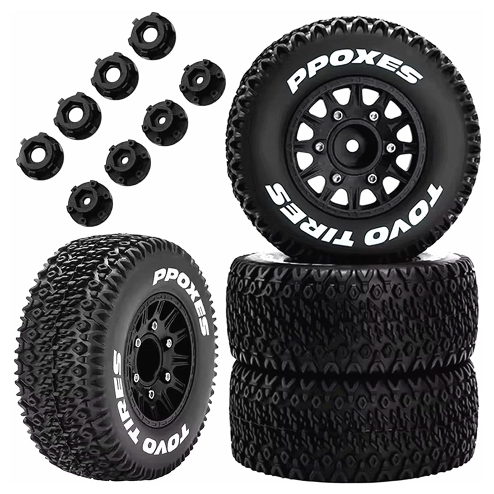 RC Short Course Truck Wheels and Tires with 12mm 14mm 17mm Hex Upgrade Parts for 1/10 Slash 2WD 4×4 Arrma Senton Axial Losi Redcat Rc4wd Hex RC Car.?Black?