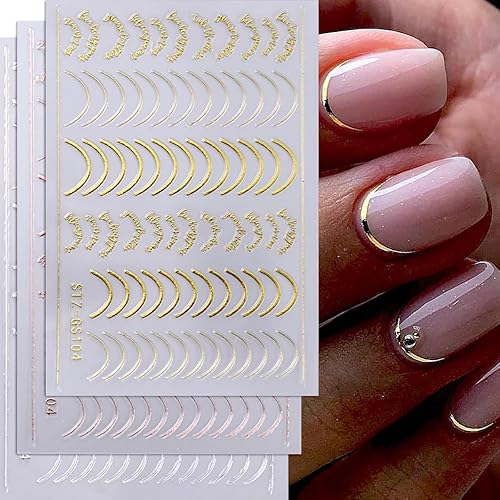 3 Pieces French Tip Line Nail Art Stickers 3D Simple
