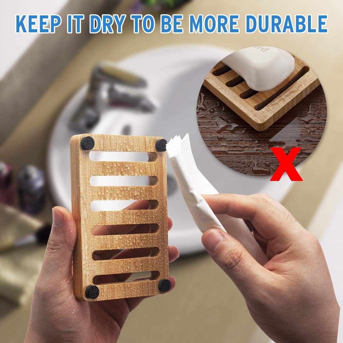 AmazerBath Soap Dish, Bamboo Soap Dish, 2 Pack Soap Holder Soap Dish for Shower, Bar Soap Holder Soap Savers for Bathroom, Kitchen Soap Tray Self Draining (Wooden Color) : Home & Kitchen