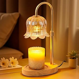 Candle Warmer Lamp with Timer: Adjustable Height Brightness Scented Candle Lamp Flameless Heating Suitable-Home Decor Living Room Bedroom Amber Colored