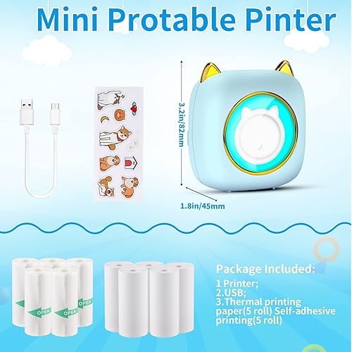 Miniatura 8 de HuiJuKeJi Mini impresora térmica sin tinta de bolsillo con luz RGB para iOS y Android, 10 rollos de papel térmico y calcomanía, impresora de recibos