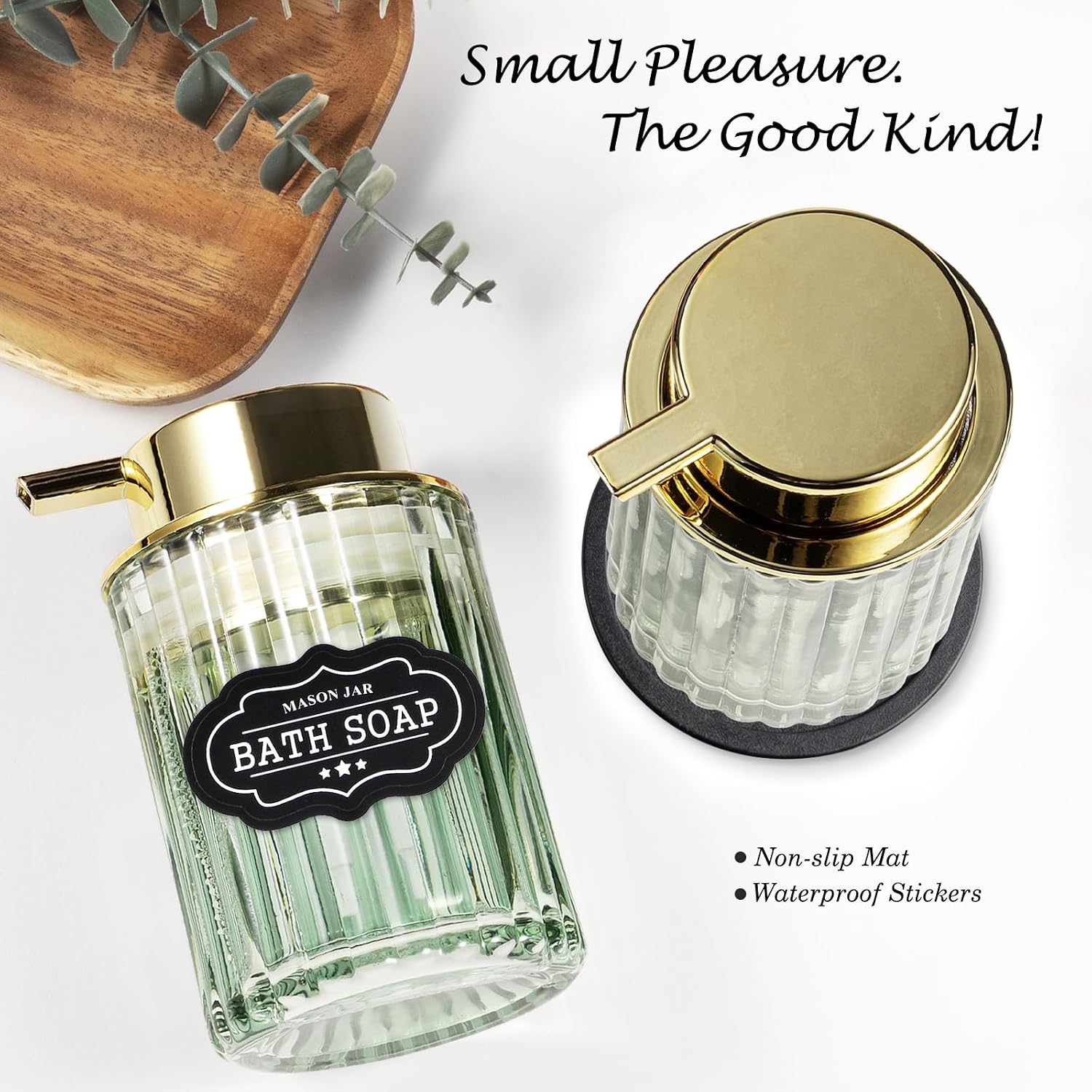 Amolliar Foaming Soap Dispenser, Green Glass Soap Dispenser, Gold 2 Pack image 2
