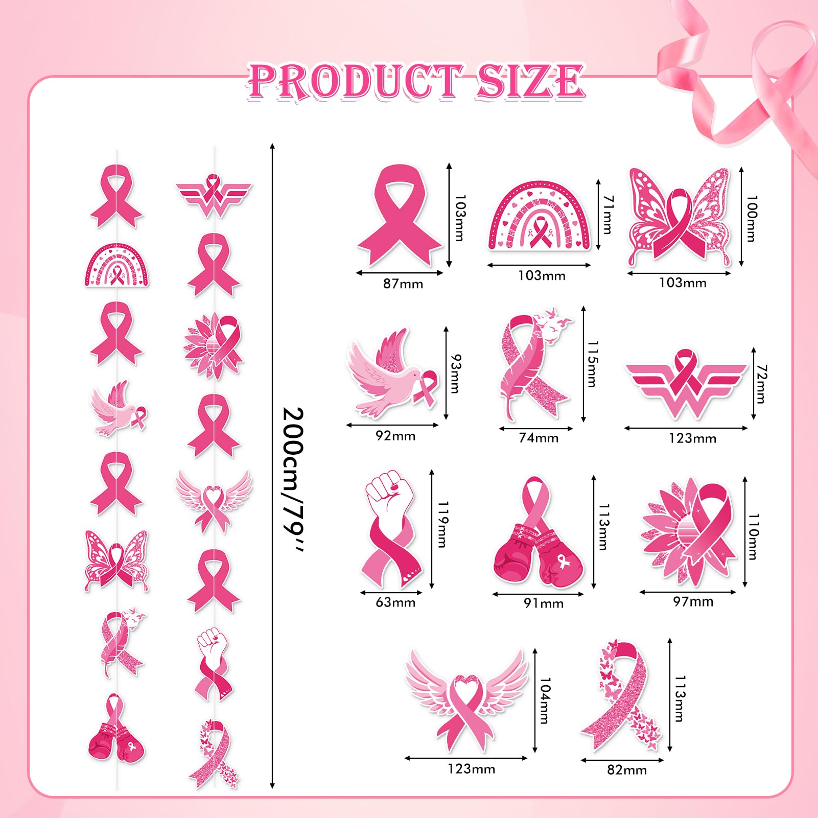 HOWAF 6pcs Breast Cancer Awareness Decorations Garlands - Image 2