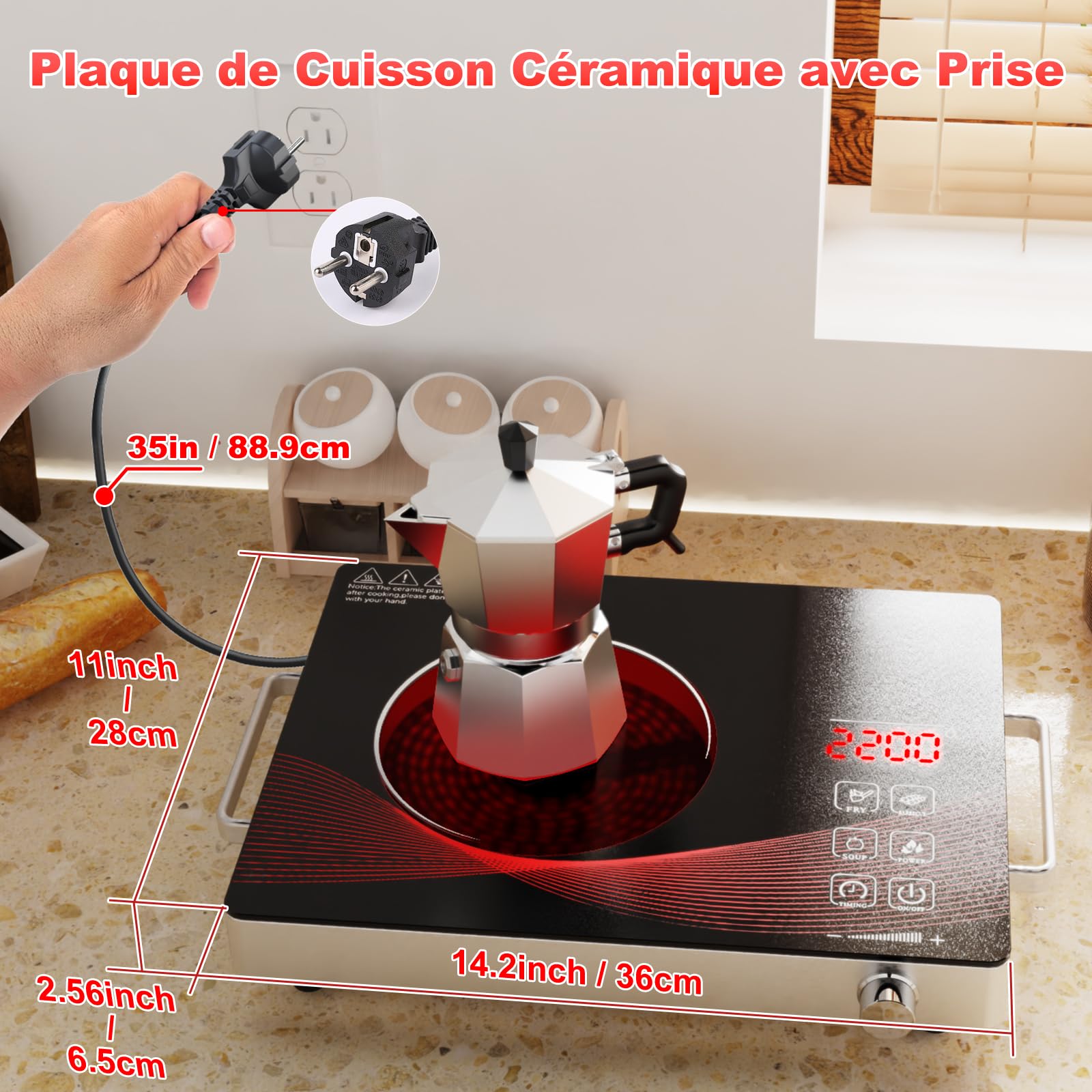 Plaque de Cuisson Électrique 1 Feu 2200W – Plaque Vitrocéramique Portable pour Camping et Cuisine, Chauffage Rapide et Économique plaque de cuisson vitrocéramique 1 feu