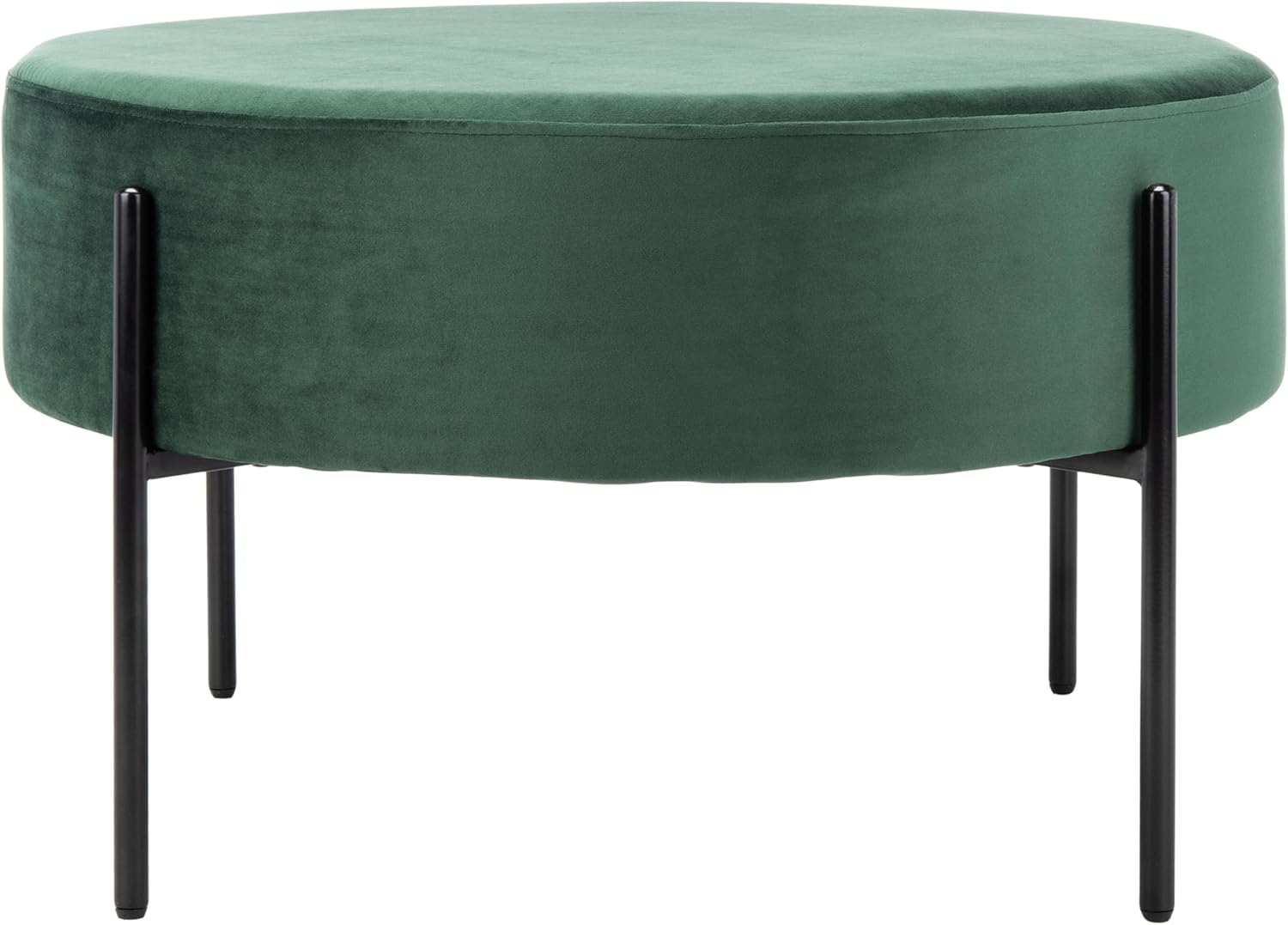 Safavieh Home Lisbon Glam Malachite Green Velvet and Black Round Cocktail Ottoman (OTT6203A)