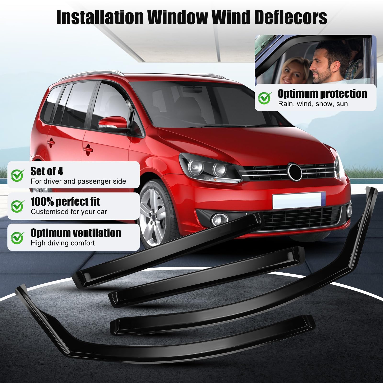 Deflettori D'aria Auto Compatibile con VW T-ouran 1T1, 1T2 2003-2010, VW T-ouran 1T3 2010-2015, 4 Pezzi Deflettori del Vento per Auto