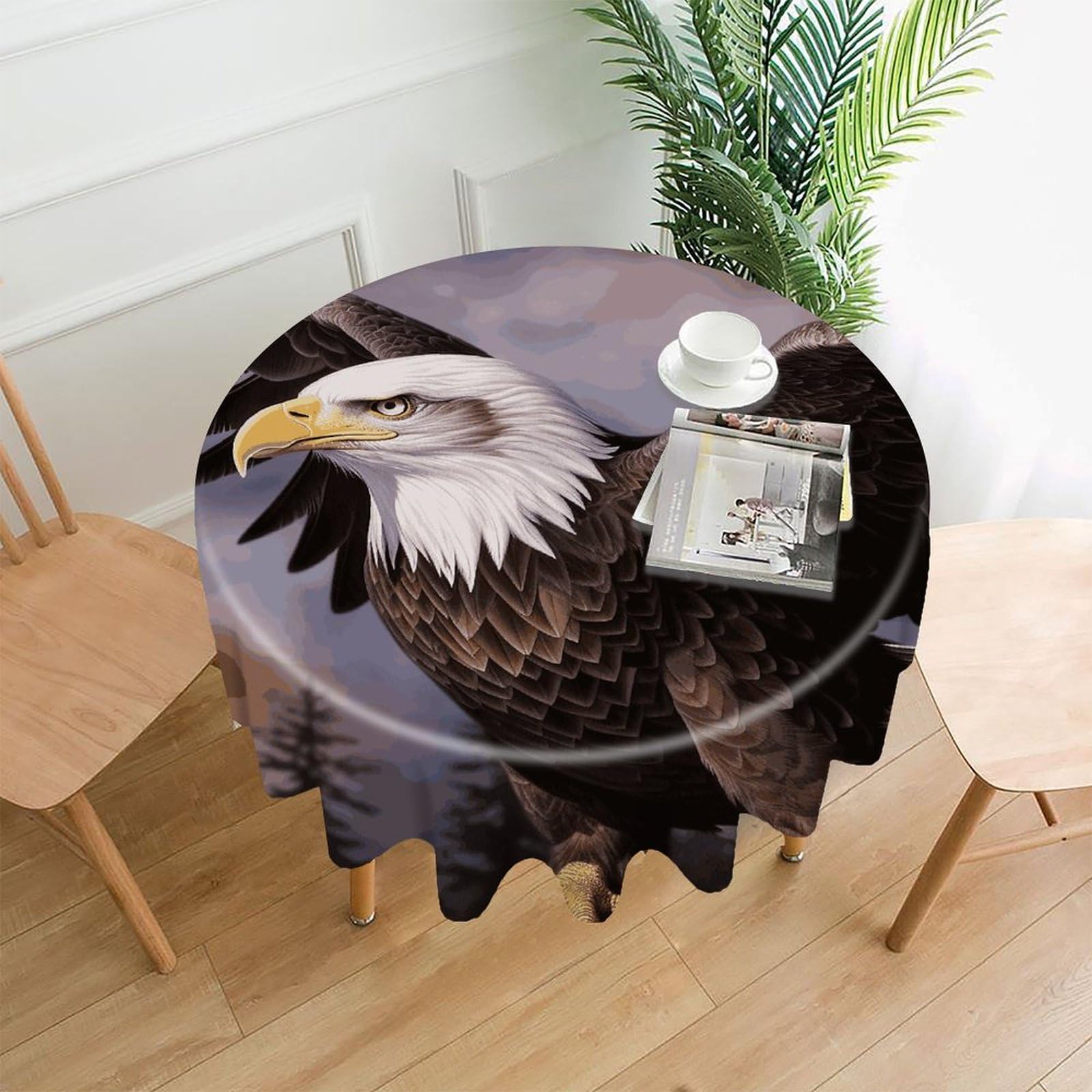 VstaDank Bald Eagle Table Cloth Fashions Washable Round Tablecloth Decorative Table Cover Comfortable Straight Edge Tablecover for Dining Kitchen Party Outdoor 60 Inch