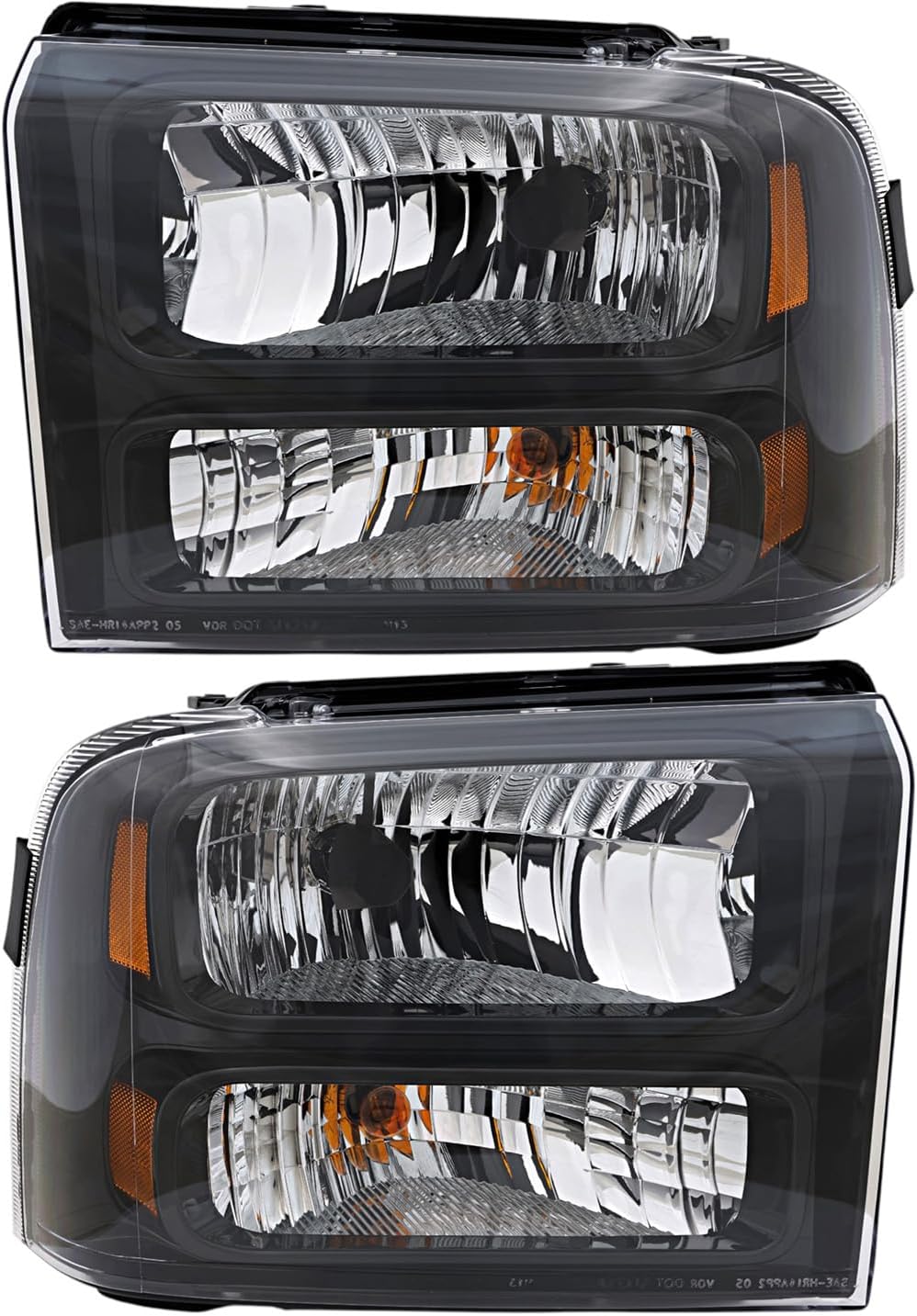 For Ford F250 F350 F450 F550 2005 2006 2007 Headlights Lamps Set Halogen Black Trim Driver and Passenger Side