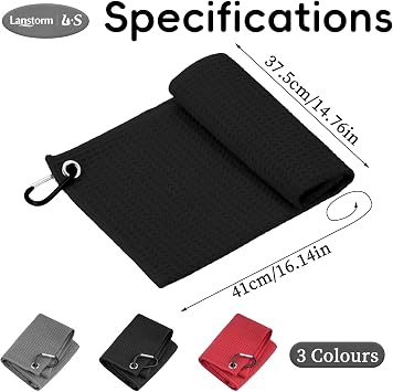 3Pcs Golf Towels,40x40cm Microfiber Golf Towel with Carabiner Clip
