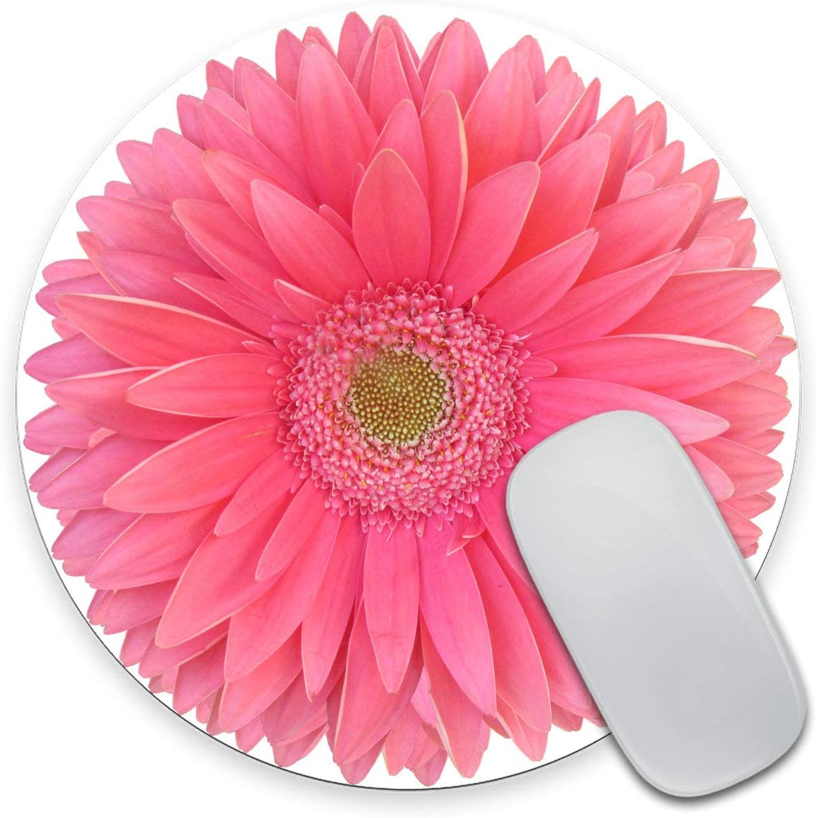 Mouse Pad, Isolatd Bright Pink Gerbera Daisy Flower Round Mousepad, Non-Slip Rubber Base, Customized Gaming Mouse Mat for Laptop, Computer & PC