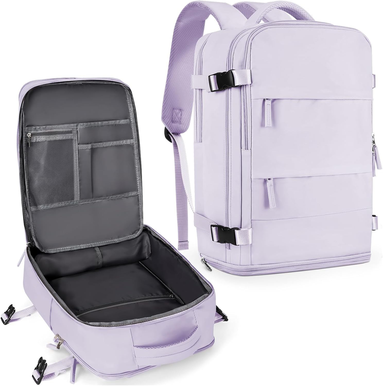 coowoz Large Travel Backpack For Women Men,Carry On Flight Approved,Hiking Waterproof Outdoor Sports Rucksack Casual Daypack Fit 15.6 Inch Laptop Shoes Compartment (Purple)