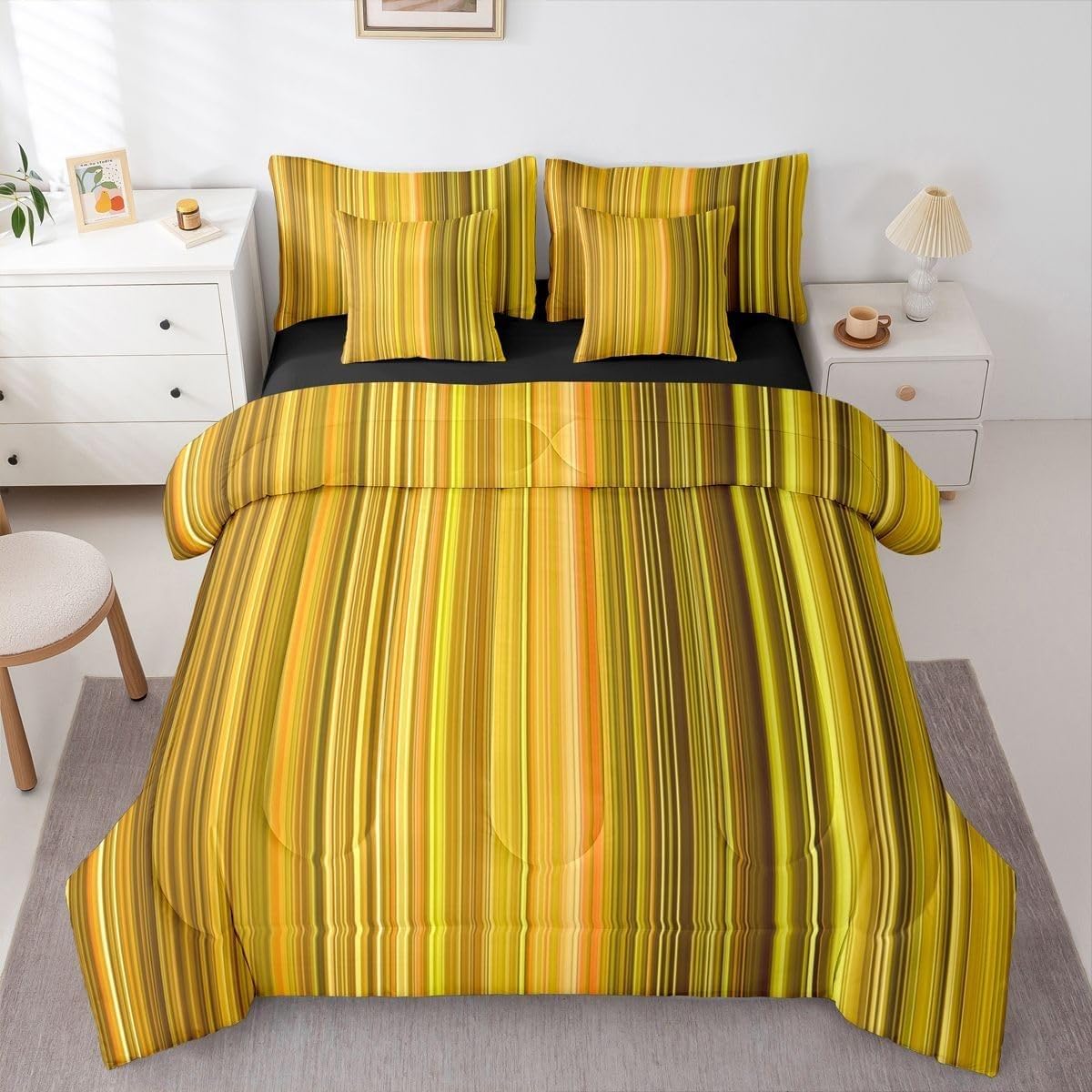 Couette jaune 1 personne pour chambre d'enfant à rayures verticales