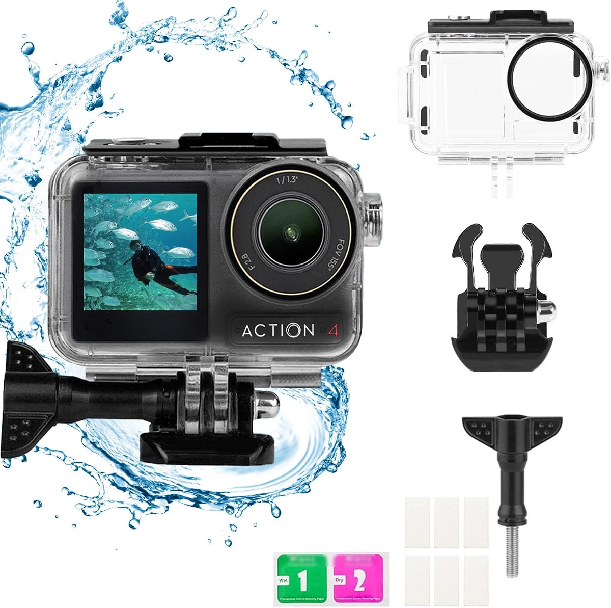 PCTC 45M(148ft) Waterproof Case for DJI Osmo Action5 Pro | Accessories for DJI Osmo Action5 Pro/4/3 Waterproof Case,Protective Underwater Dive Housing Shell with Bracket Accessories