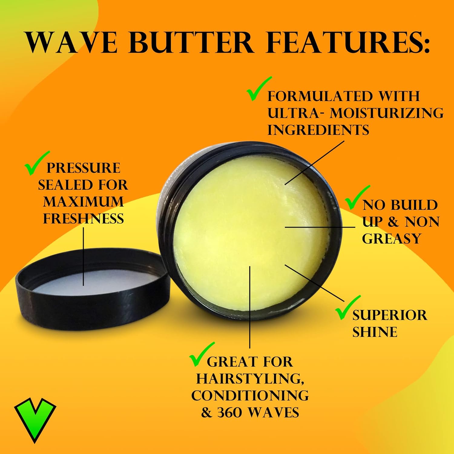 Veeta Superior Wave Grease - Maximum Shine, Non-Greasy Shea & Tangerine Conditioner for Men's 360 Waves (4 oz)