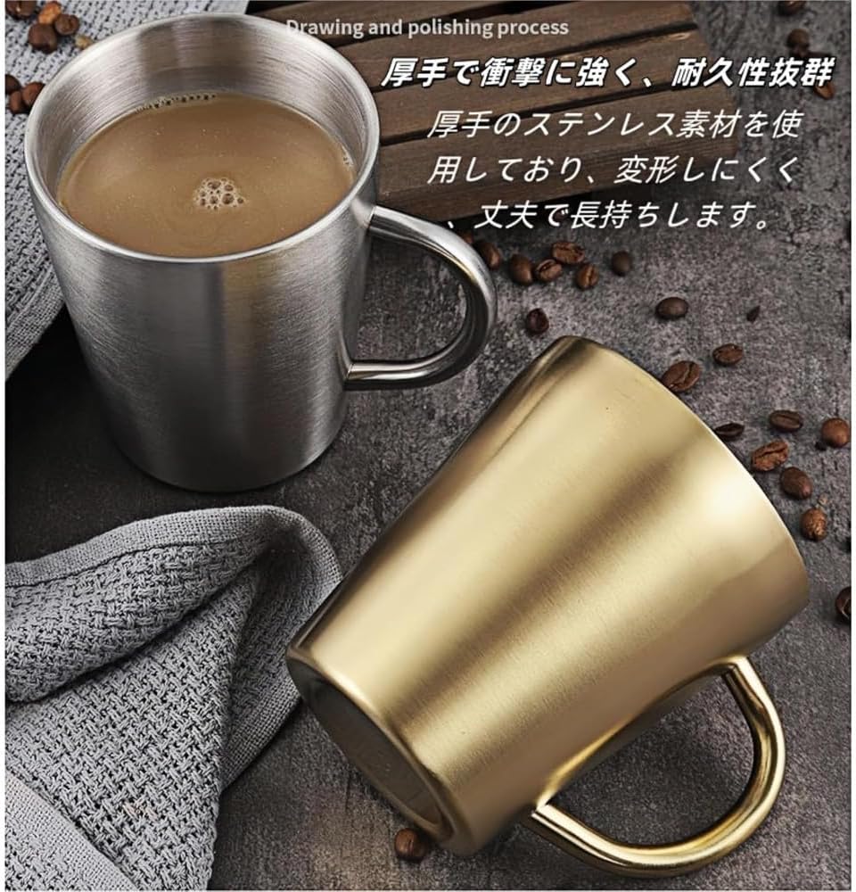 ステンレスタンブラー 3個セット 断熱・保冷 取っ手付き 食洗機対応 (シルバー 3個,350ml)