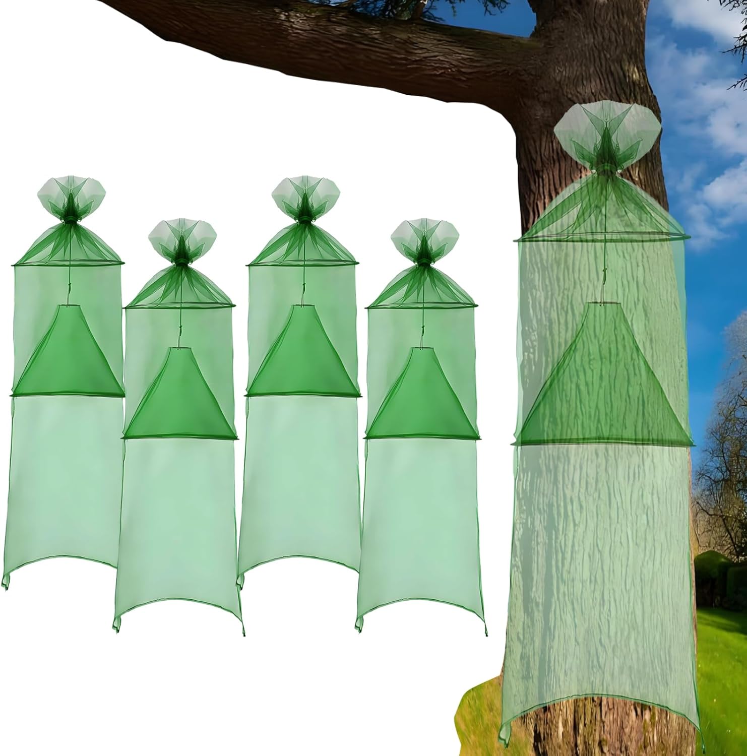 4-Pack Natural Defense Lanternfly Traps   Soft Mesh Tree Protectors with Reinforced Plant-Fiber Straps & Weatherproof Fasteners | Gentle Capture System for Spotted Lanternflies at All Life Stages