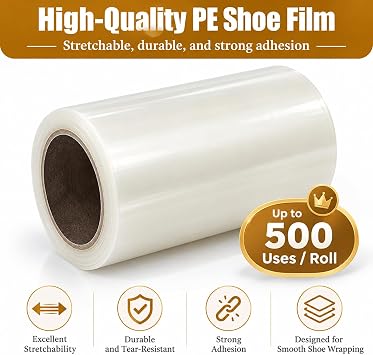 Automatic Shoe Cover Dispenser Machine with Shoe Film Roll, Non-Electric Hands-Free Shoe Cover Applicator, Stainless Steel Cutting Blade, 500 Uses per Roll, Fits Up to US Size 11 Shoes
