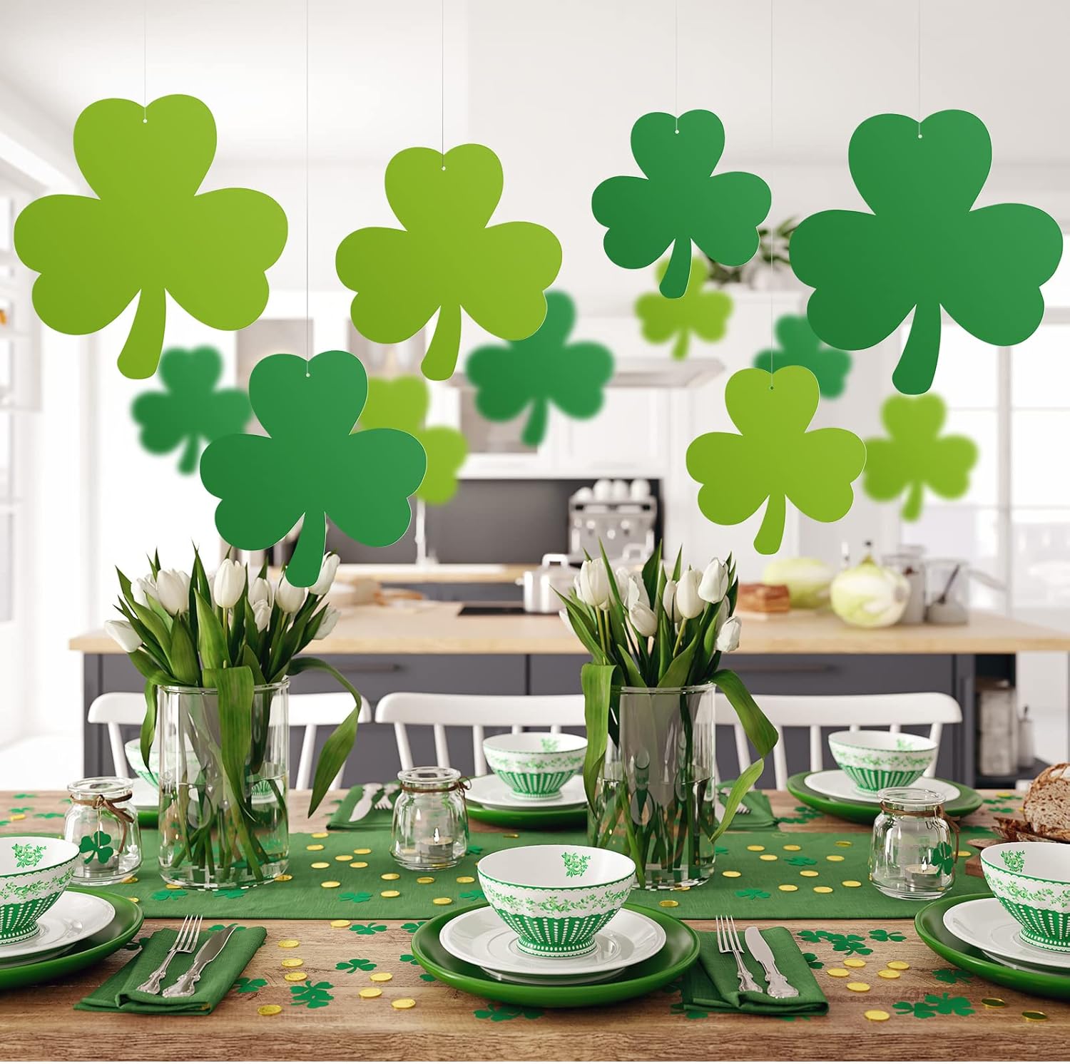 Jetec 12 Pcs St. Patrick's Day Lawn Decorations Shamrock Hanging Decorations Outdoor Shamrock Ornaments for Irish Spring Yard Tree Decor