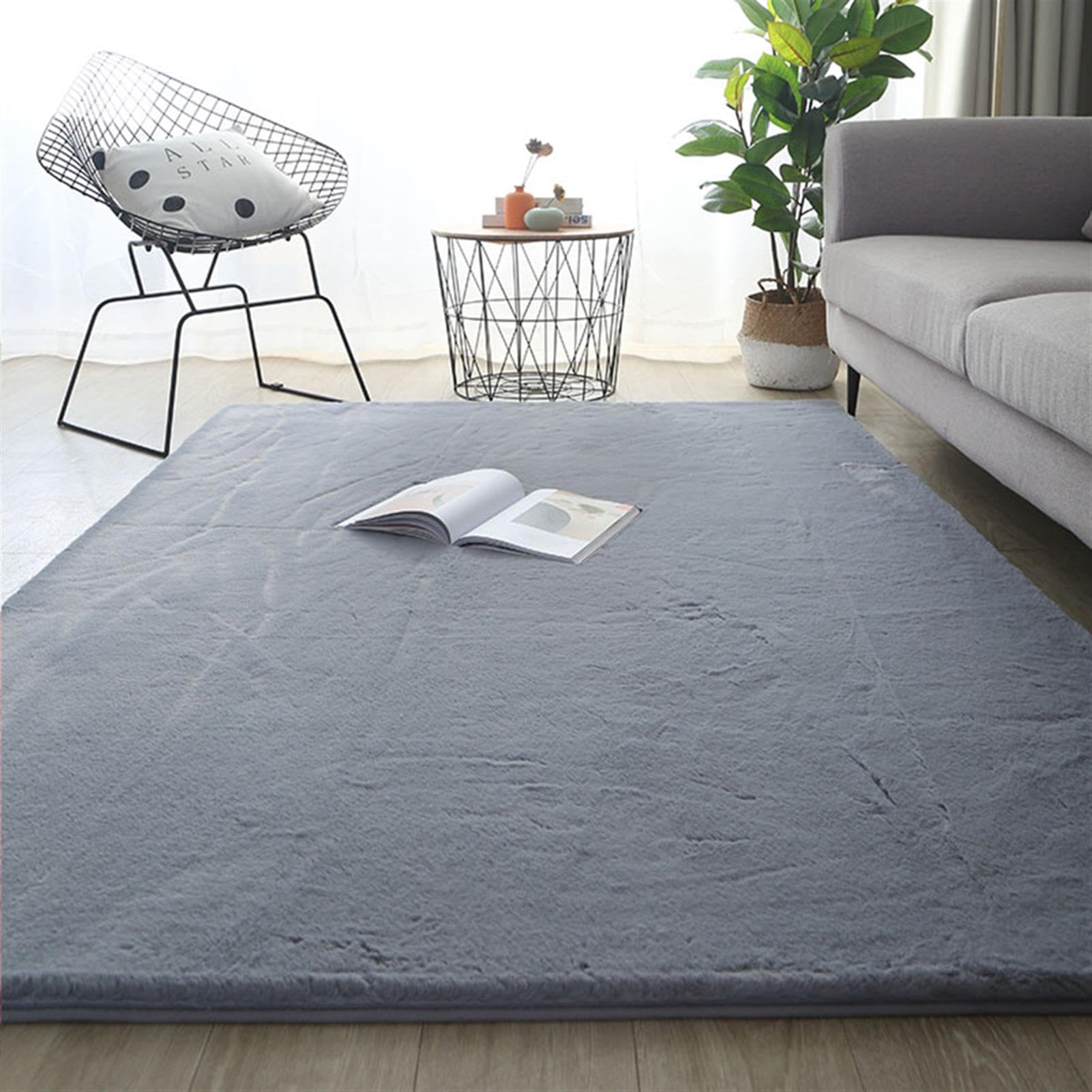 Teppiche, waschbarer Teppich, weicher Wohnztimmerteppich mit Anti-Rutsch Unterseite, Modern Kunstfell Carpet für Schlafzimmer, Esszimmer oder Kinderzimmer Deko, Dunkelgrau,Grau,140x200 cm